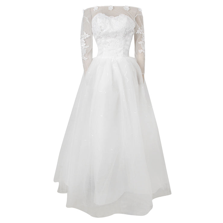 Kimring Women Chiffon A-line Beach Bridal Dress Boho Lace Wedding Dress