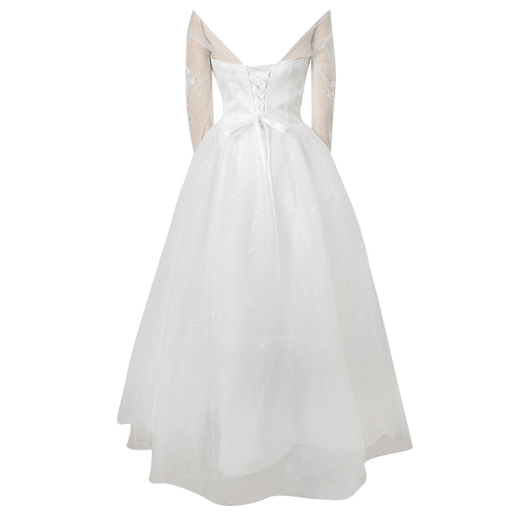 Kimring Women Chiffon A-line Beach Bridal Dress Boho Lace Wedding Dress