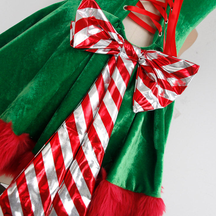 Kimring Women's Velvet Christmas Party Mini Santa Dress Elf Costume