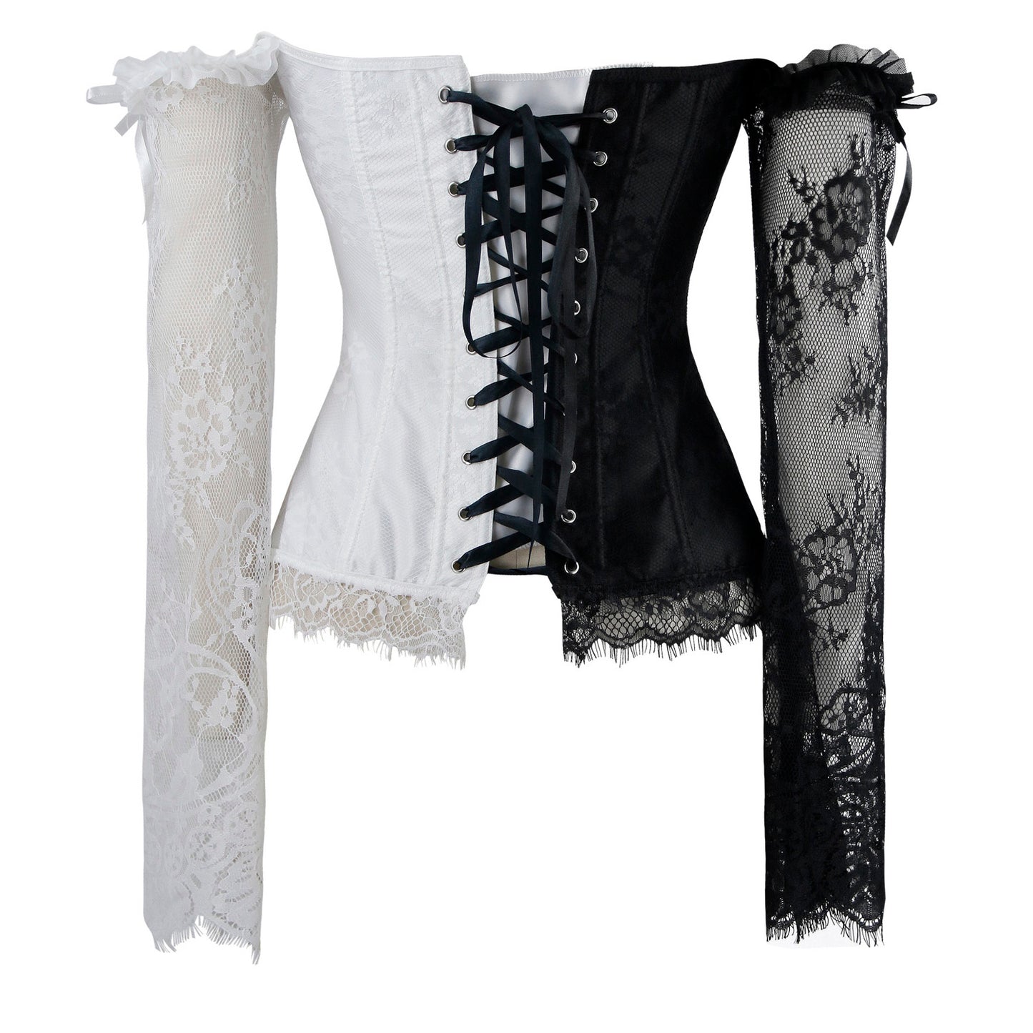 Elegant Classical Black Gothic Vintage Brocade Overbust Corset