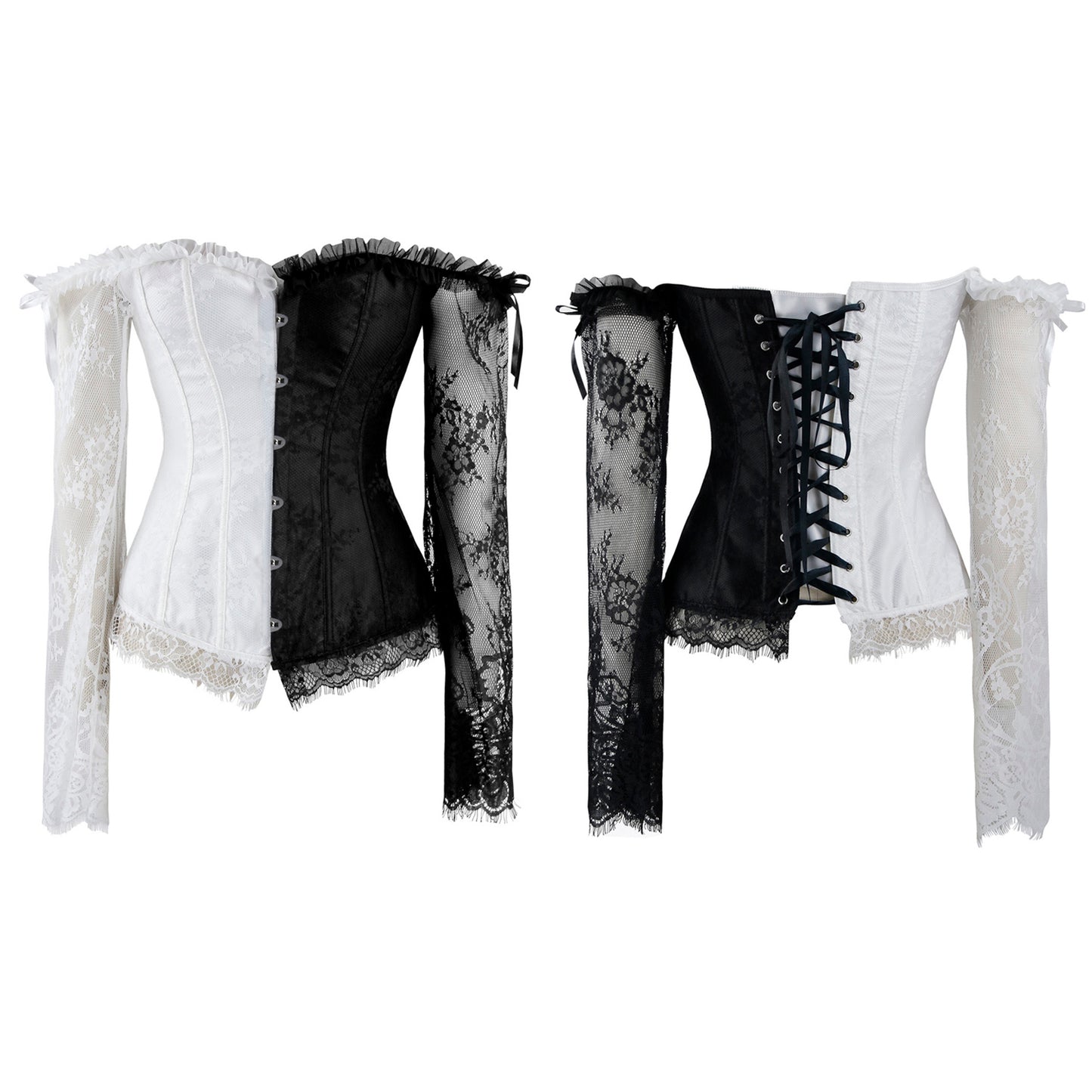 Vintage Punk Long Sleeves Halloween Jacquard Embroidery Waist Cincher Corset