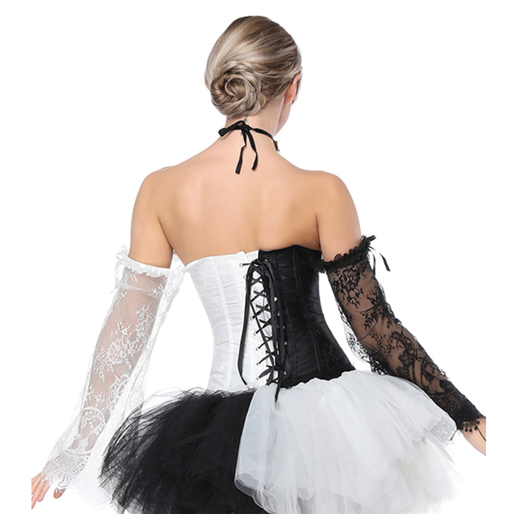 Steampunk Gorgeous Overbust Victorian Retro Ruffled Corset with Floral Long Sleeves