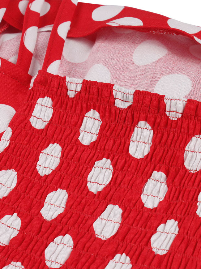 Vintage Polka Dot Picnic Bowknot Homecoming Rockabilly Prom Cocktail Dress Detail View