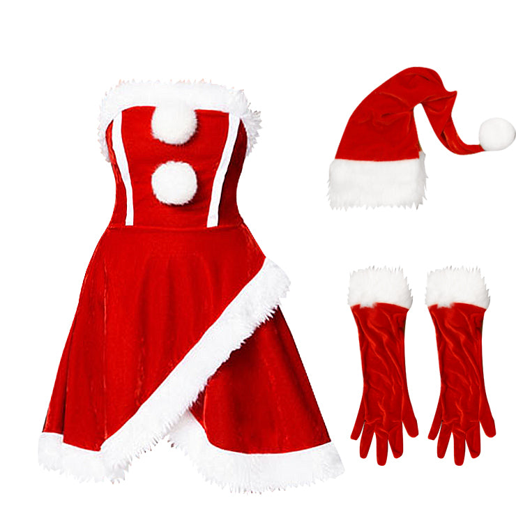 Kimring Women Christmas Sexy Santa Velvet Dress Babydoll Uniforms Costumes