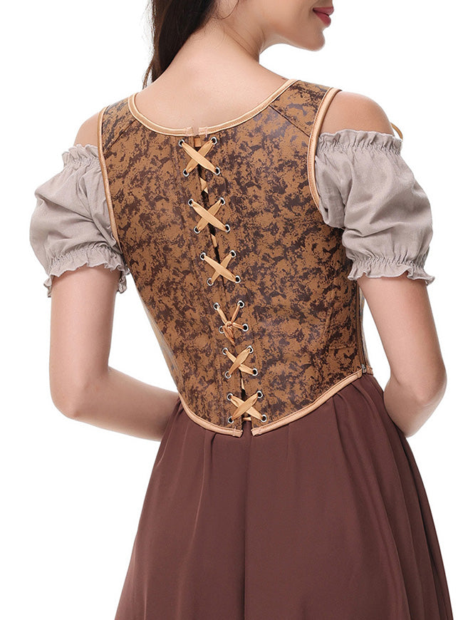 Women Brown Pirate Costume Corset Top Model View
