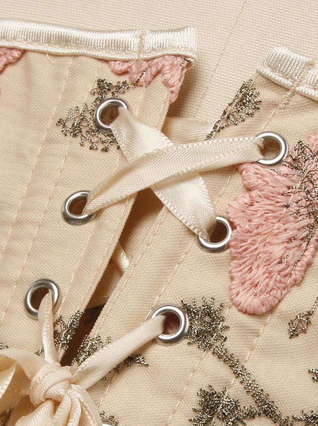 Victorian Medieval Embroidery Sleeveless Push Up Party Corset Crop Top for Women Detail View