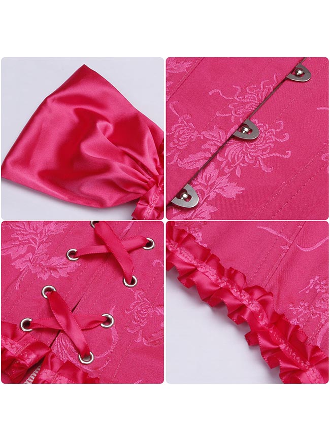 Renaissance Vintage Lace Trim Overbust Brocade Bustier Corset Top with Cap Sleeves Detail View