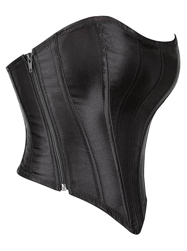 Women Black Satin Corset Night Out Tops Side View
