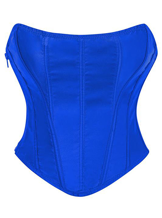 Kimring Women's Satin Strapless Lace Up Boned Overbust Bustier Corset Crop Top Blue Main Image