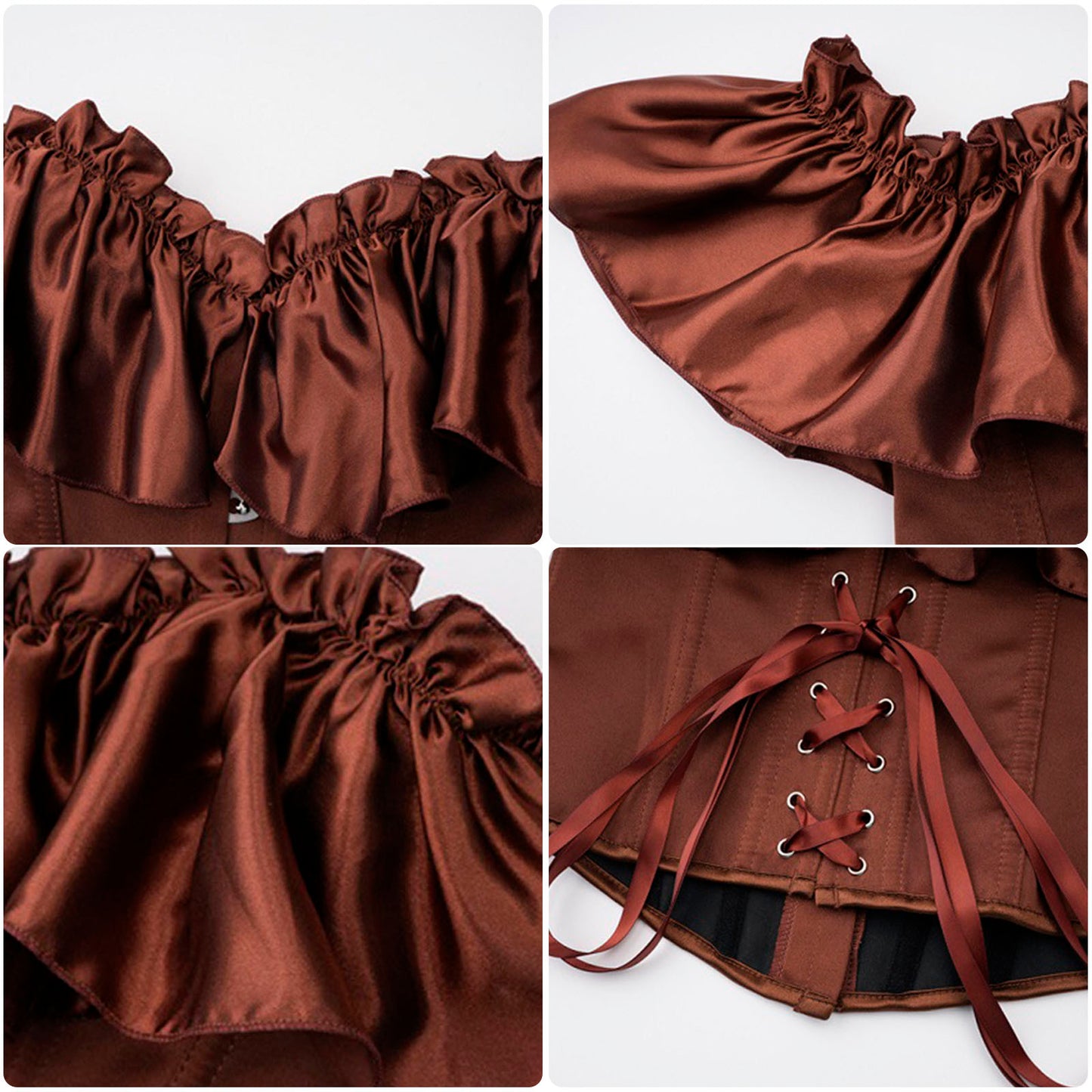 Corset for Women Brown Off Shoulder Lace Up Fairy Corset Detail View