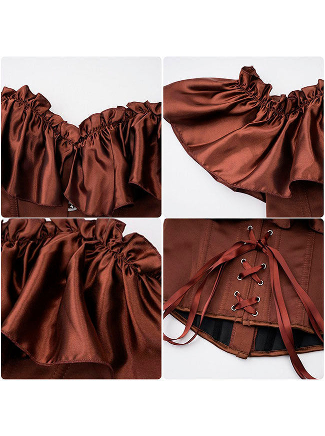 Corset for Women Brown Off Shoulder Lace Up Fairy Corset Detail View