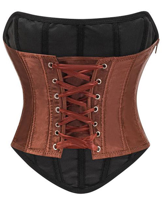 Women Brown Lace Up Corset Top Back View