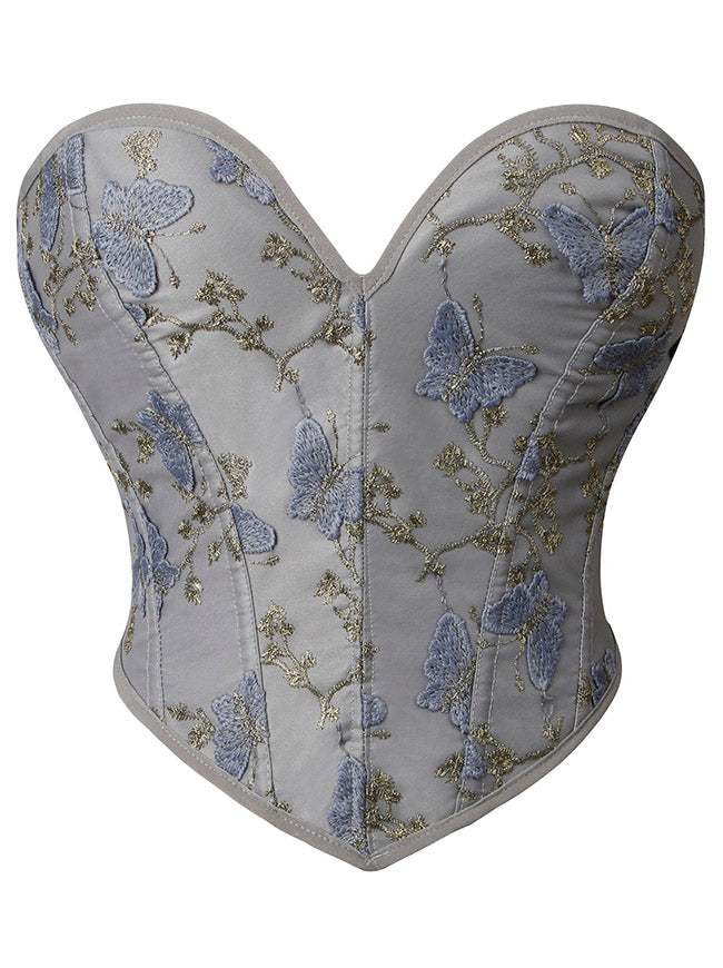 Vintage Renaissance Floral Printed Strapless Lace-up Bustier Corset Crop Top Main View