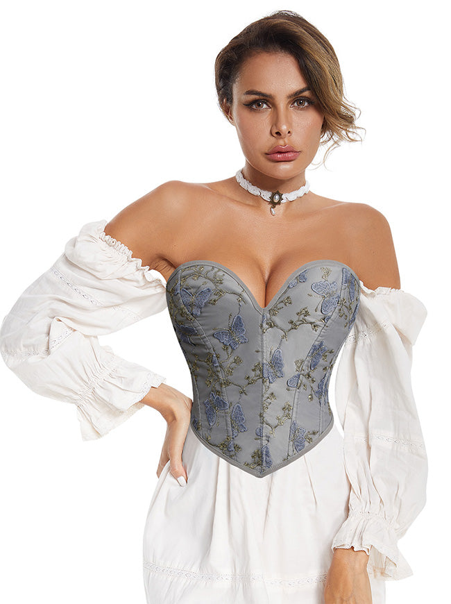 Renaissance Flower Boned Lace Up Overbust Bustier Corset Crop Top Main View