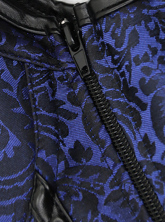 Women's Gothic Jacquard Peasant Shoulder Straps Tank Overbust Corset Bustiers Blue Detail View