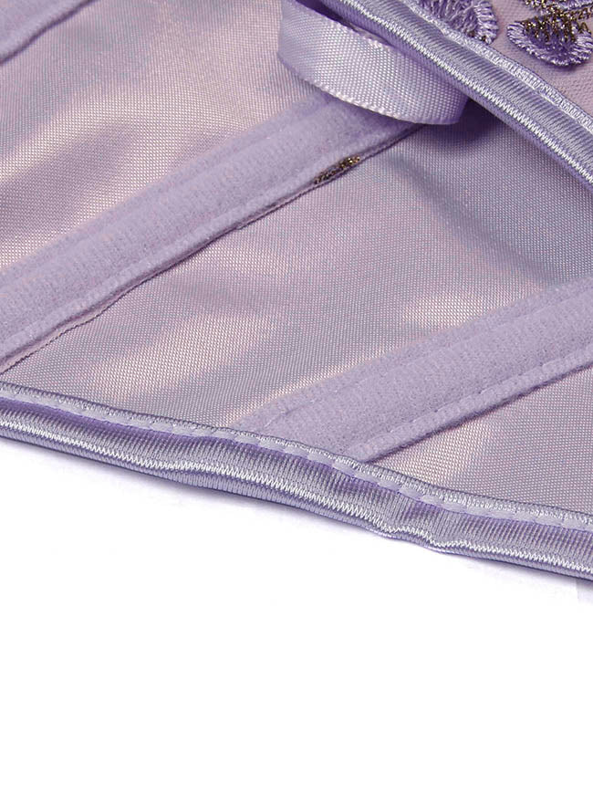 Vintage Elegant Petite Lace Up Sweetheart Purple Bustier Crop Corset Top Detail View