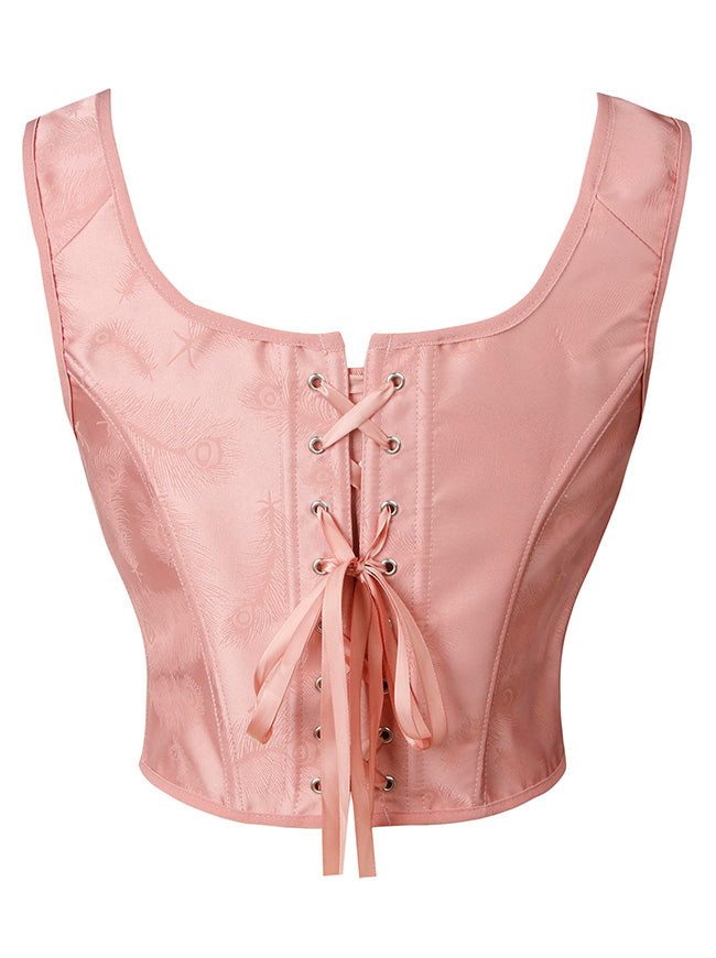 Victorian Medieval Embroidery Sleeveless Push Up Party Camisole Corset Crop Top for Women Back View