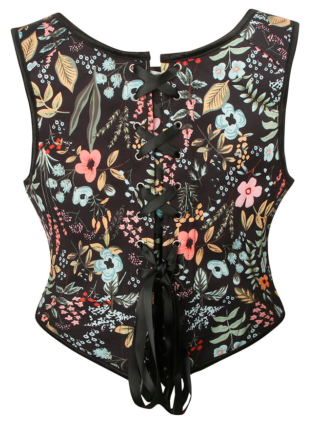 Women Renaissance Lace Up Floral Bustier Bodice Back View
