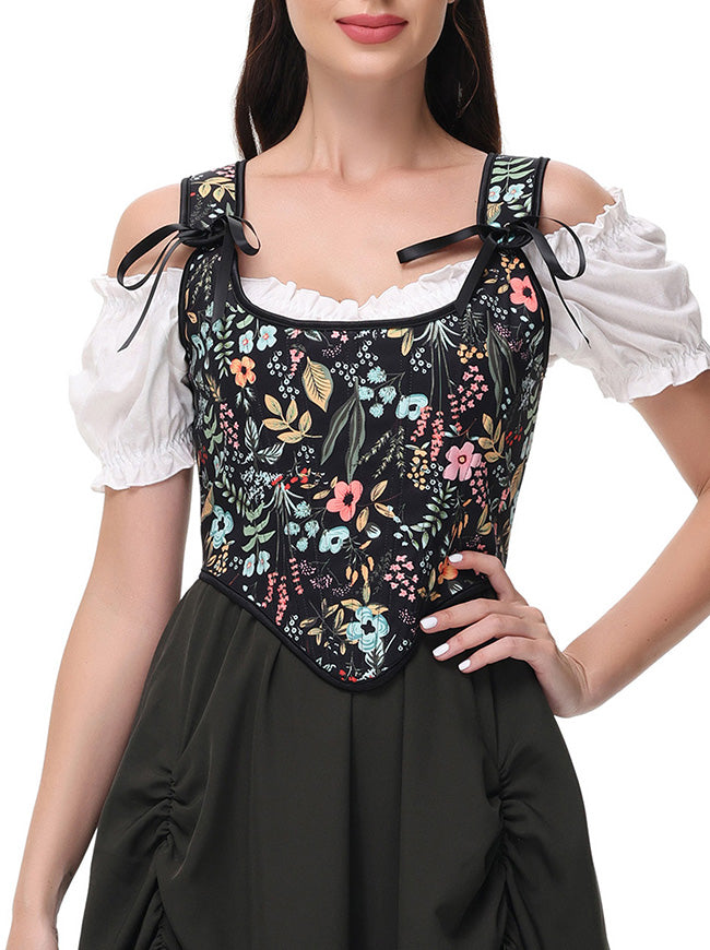 Women Ren Faire Floral Corset Vest Model View
