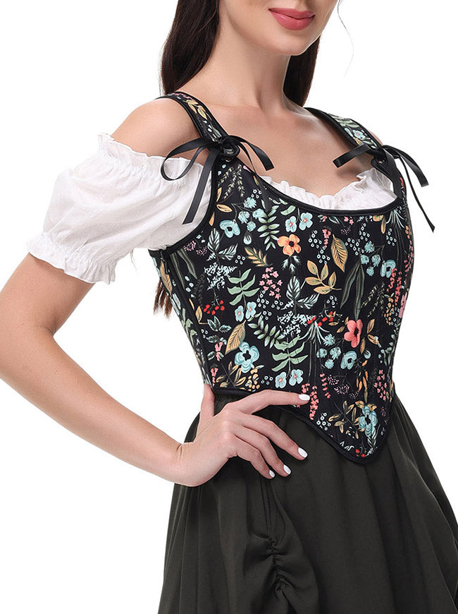 Black Vintage Lace Up Bodice Corset Model View