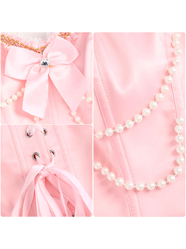 Women Pink Ren Faire Overbust Corset Top Detail View