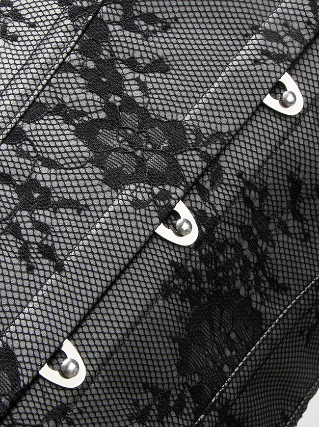 Women's Steampunk Halloween Medieval Floral Printed Overbust Corset Top Detail View