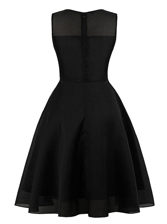 1950 Vintage Chiffon Blue Floral Printed Sleeveless Garden Picnic Dress