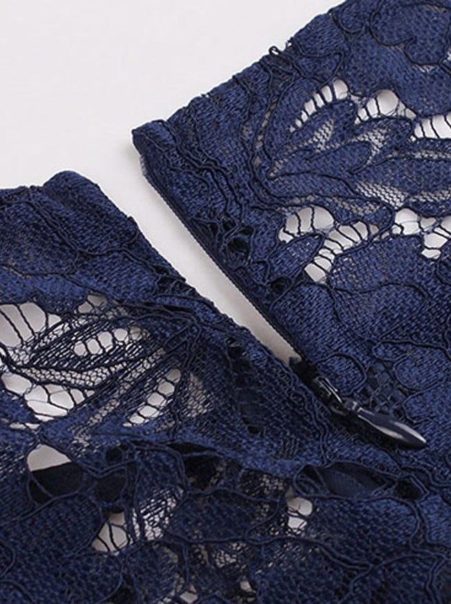 High Quality Noble Lace Floral High Low Women Round Neck Sleeveless Party Dress Detail View