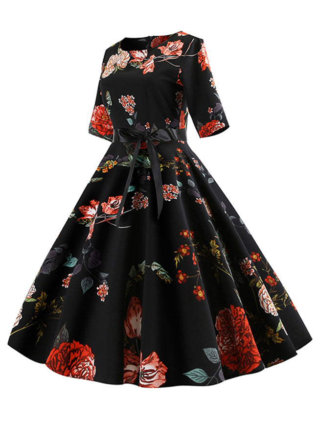 1950s Vintage Elegant Floral Evening Prom Cocktail Party Dress