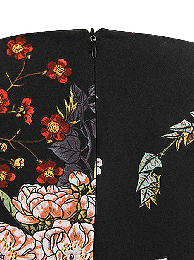 50s 60s Fashion Floral Round Neck High Waist Fit and Flare Cocktail Dress