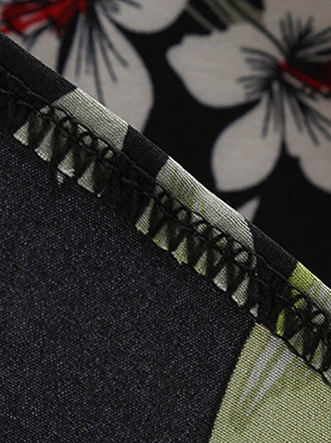 Fancy Floral Printed Round Neck Pleated A Line Dress with Bow-knot Belt