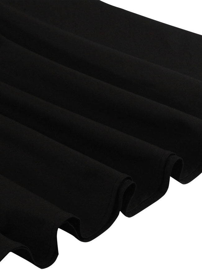 Women's Classic Floral Embroidery Half Sleeves Knee Length Midi Swing Dress Black Detail View