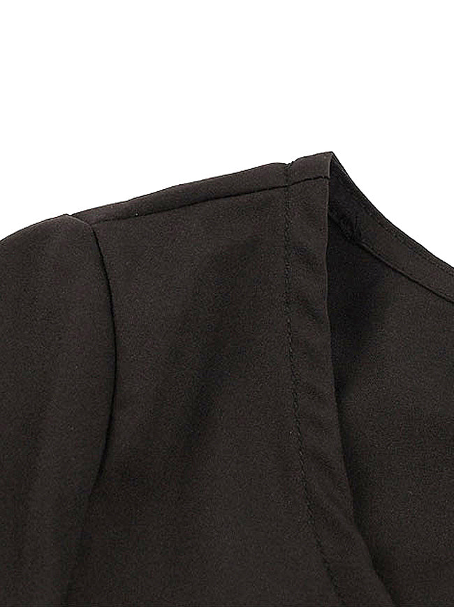 Fashion Short Sleeves Round Neck Lace Up High Waist Wedding Guest Dress Black Detail View