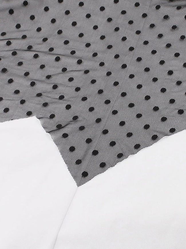 Women's Casual Halter Backless Polka Dot Mesh Patchwork Knee Length Midi Swing Dress Black/White Detail View