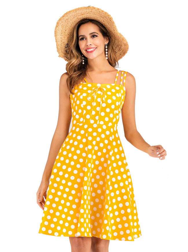Cute Retro Summer Picnic High Waist Bowknot Homecoming Cocktail Dress Main View