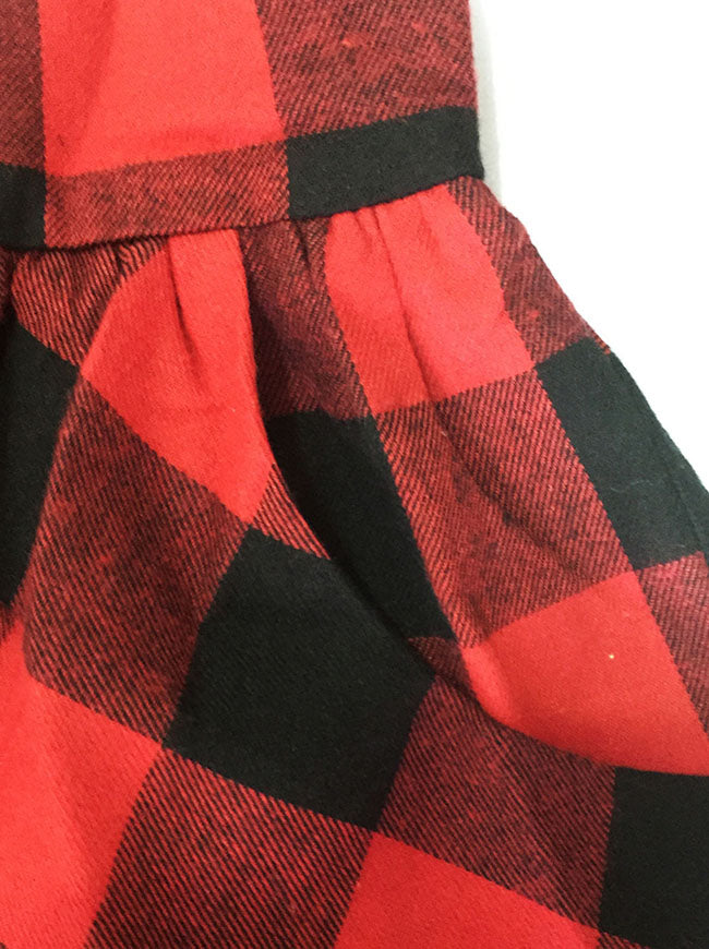 Women's Fashion Plaid A-Line Flared Pleated Skater Full Swing Dance Skirt with Pockets Red/Black Detail View