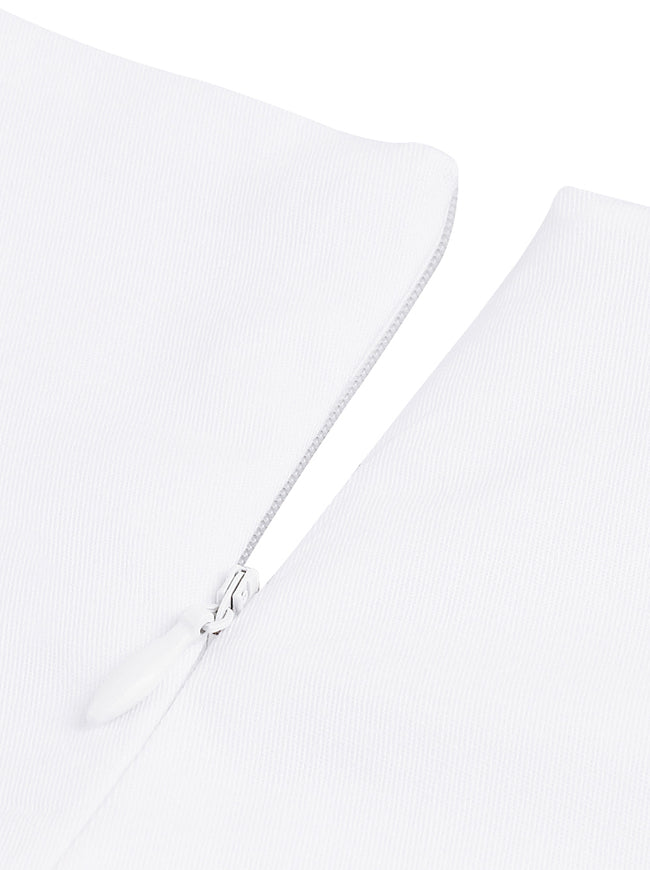 Women's Retro Floral Embroidery Flower Print Half Sleeves Dress White Detail View