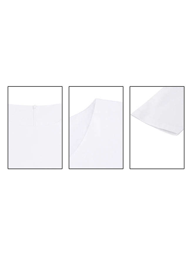 Women's Floral Embroidery Half Sleeves A-line Midi Tea Dress White Detail View