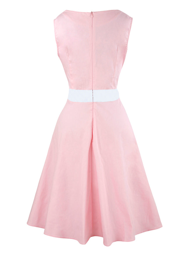 1950s Sleeveless Sweetheart Neckline Pleated A Line Swing Dress