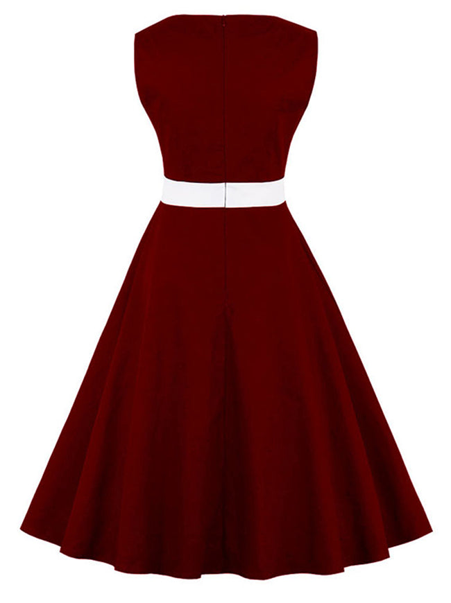 Women's Vintage Rockabilly Fit and Flare Midi Christmas Dress Red Back View