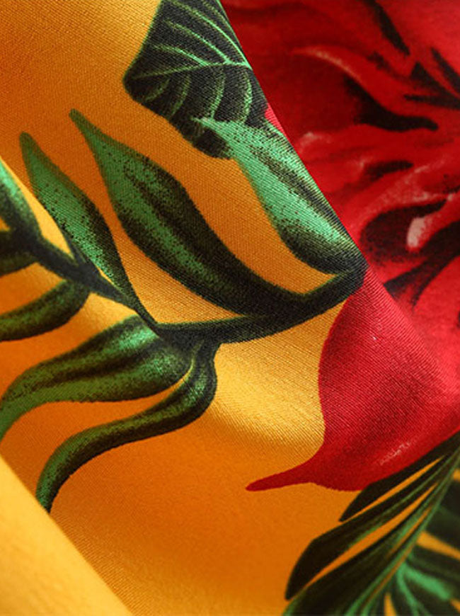 Vintage Spring High Waist Sexy Floral Pleated Garden Tea Party Women Dress Detail View