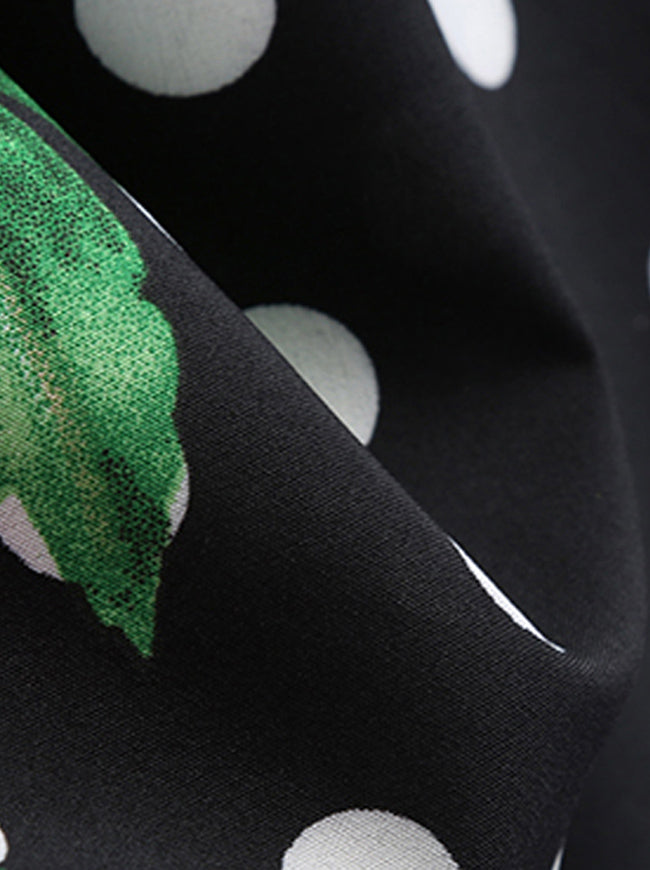 Vintage High Quality Round Neck Floral Printed Bow-Knot Casual Knee Length Party Dress Detail View