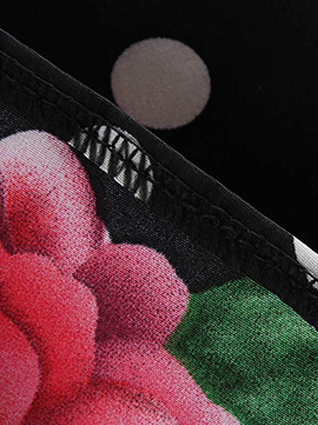 Casual Floral Print Crew Neck Half Sleeve Spring Polka Dot Belted Pleated Midi Dress Detail View