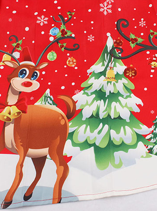 Juniors Cute Christmas Tree Reindeer Printed Christmas Dresses