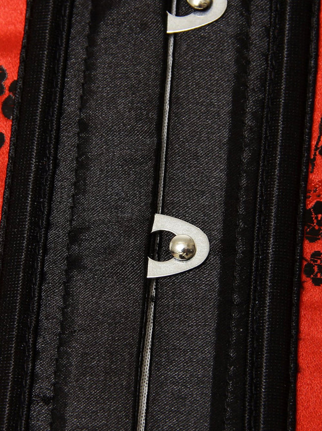 Gothic Classical Vintage Punk Lace Up V-Neck Victorian Embroidery Strapless Overbust Corset with Multilayered Lace Skirt Set Detail View