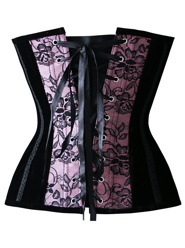 Vintage Lace Satin Sweetheart Strapless Body Shapewear Overbust Corset Tops Back View