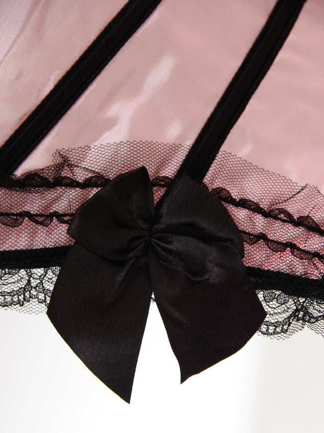 Vintage Lace Satin Zipper Closure Plastic Boned Waist Cincher Party Princess Vest Corset Tops Detail View