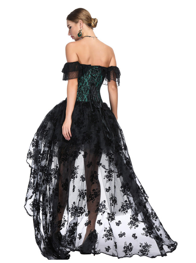Steampunk Bustiers Corsets with Unique Organza Irregular High Low Skirt