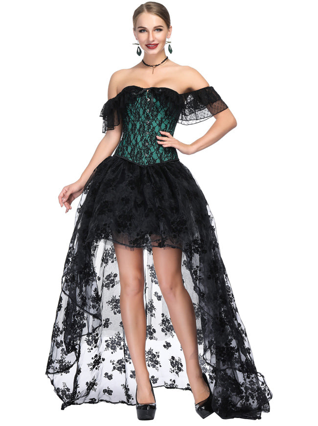 Overbust Corset Tops Skirt Set Renaissance Steampunk Party Cosplay Costumes