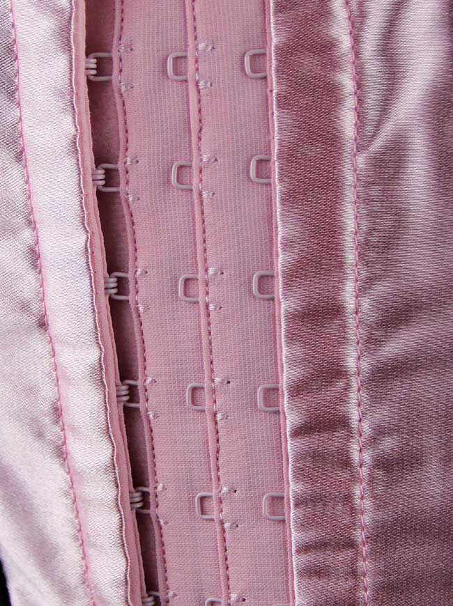 Women's 3 Hooks Burlesque Floral Lace Satin Wedding Bustier Corset Top Shapewear Pink Detail View